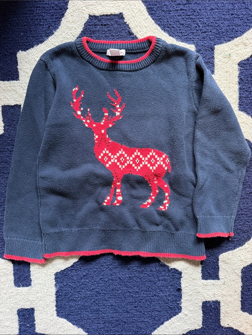 Joe Fresh Navy Sweater with Red Reindeer Design